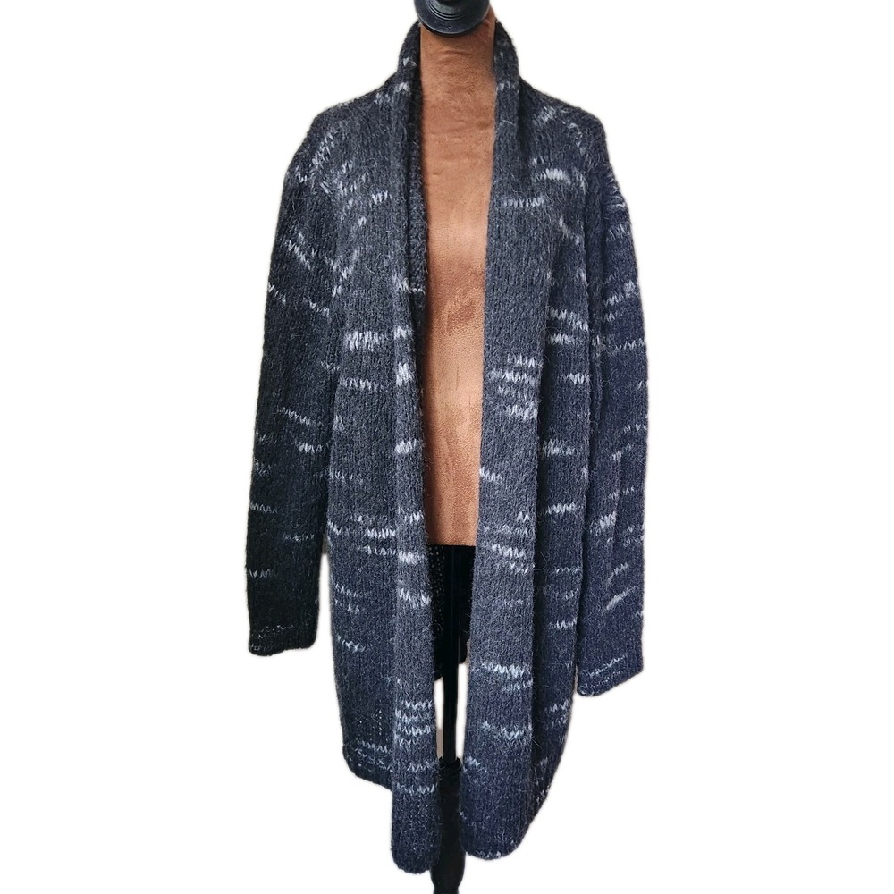Paola Manfredi Long Cardigan Sweater‎ Size XL Made in Italy Gray Mohair Wool